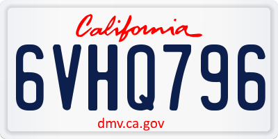 CA license plate 6VHQ796