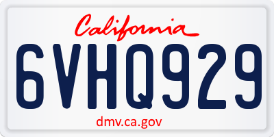 CA license plate 6VHQ929