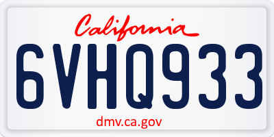 CA license plate 6VHQ933