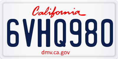 CA license plate 6VHQ980