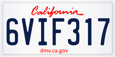 CA license plate 6VIF317