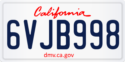 CA license plate 6VJB998