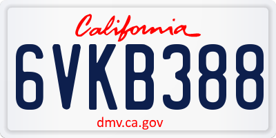 CA license plate 6VKB388