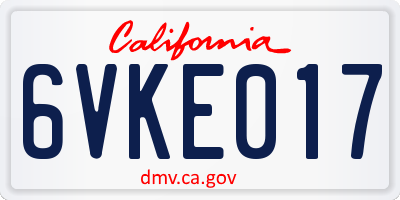CA license plate 6VKE017