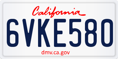 CA license plate 6VKE580