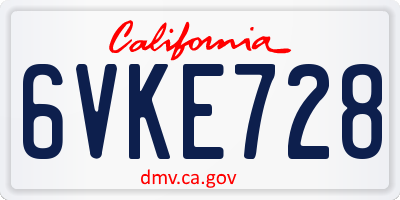 CA license plate 6VKE728
