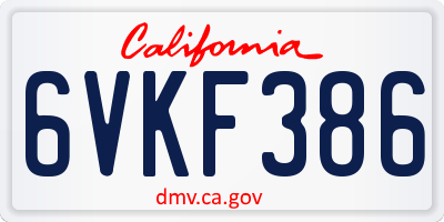 CA license plate 6VKF386