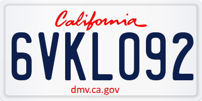 CA license plate 6VKL092