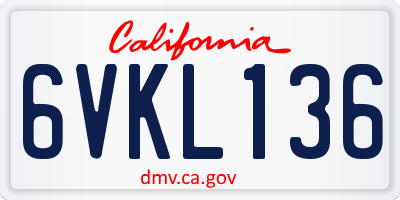 CA license plate 6VKL136