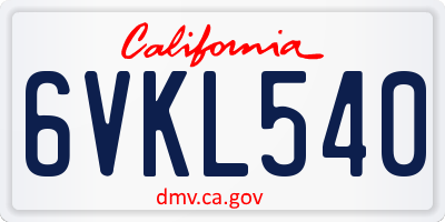 CA license plate 6VKL540