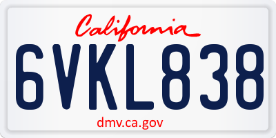 CA license plate 6VKL838