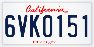 CA license plate 6VKO151