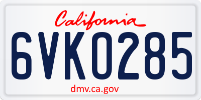 CA license plate 6VKO285