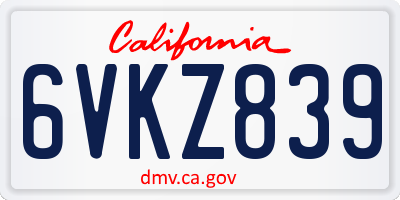 CA license plate 6VKZ839