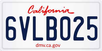 CA license plate 6VLB025