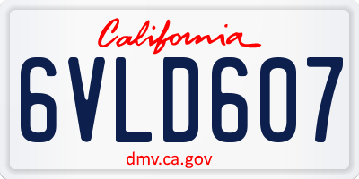 CA license plate 6VLD607