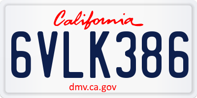 CA license plate 6VLK386