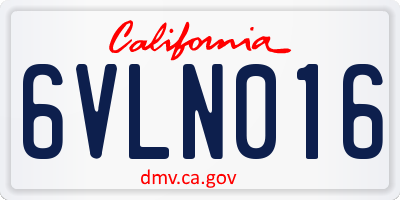CA license plate 6VLN016