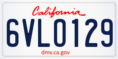 CA license plate 6VLO129
