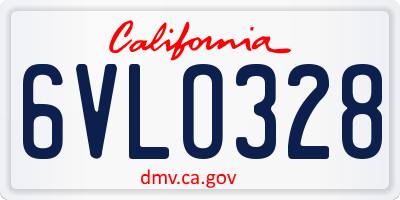 CA license plate 6VLO328