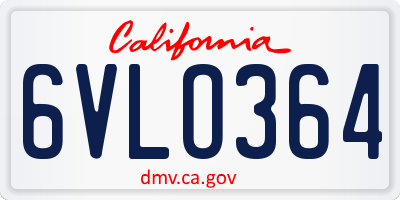 CA license plate 6VLO364