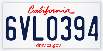 CA license plate 6VLO394