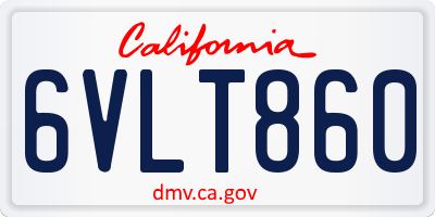CA license plate 6VLT860