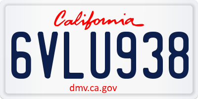 CA license plate 6VLU938