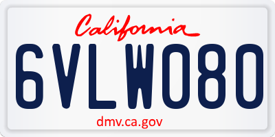 CA license plate 6VLW080