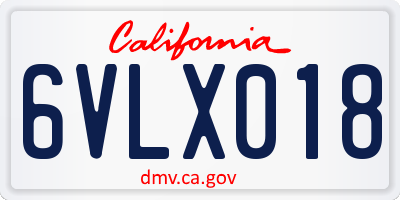 CA license plate 6VLX018