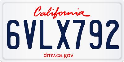 CA license plate 6VLX792