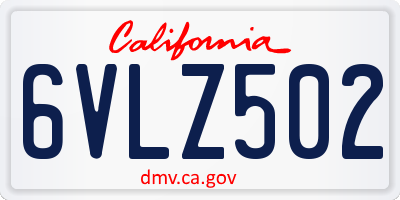 CA license plate 6VLZ502