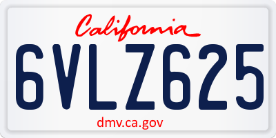 CA license plate 6VLZ625