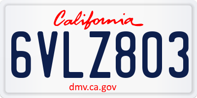 CA license plate 6VLZ803