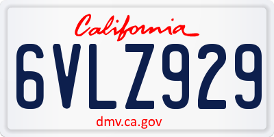 CA license plate 6VLZ929