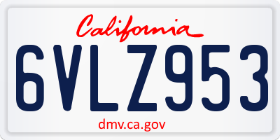 CA license plate 6VLZ953