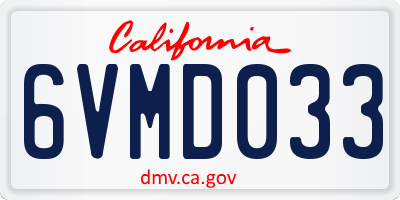 CA license plate 6VMD033