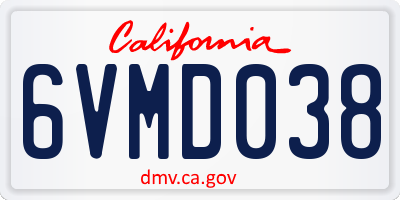 CA license plate 6VMD038