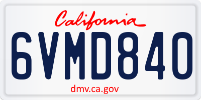 CA license plate 6VMD840
