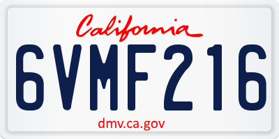 CA license plate 6VMF216