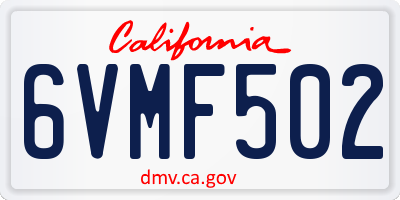 CA license plate 6VMF502