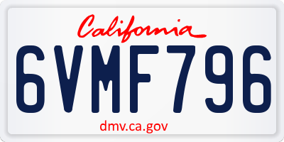 CA license plate 6VMF796