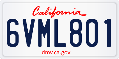 CA license plate 6VML801