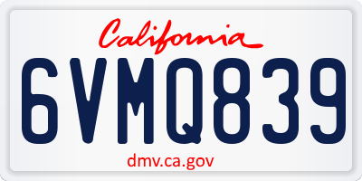 CA license plate 6VMQ839
