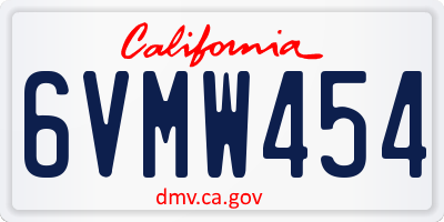 CA license plate 6VMW454