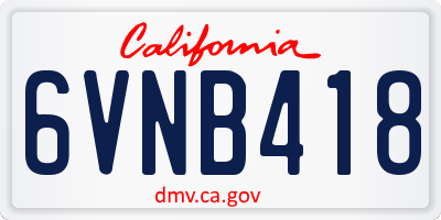 CA license plate 6VNB418