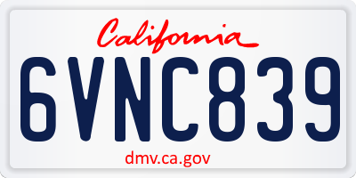 CA license plate 6VNC839