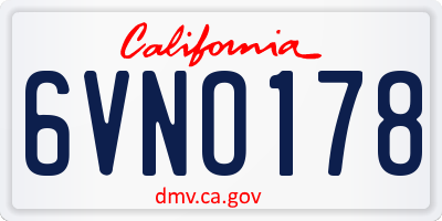 CA license plate 6VNO178