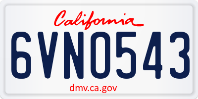 CA license plate 6VNO543