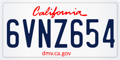CA license plate 6VNZ654